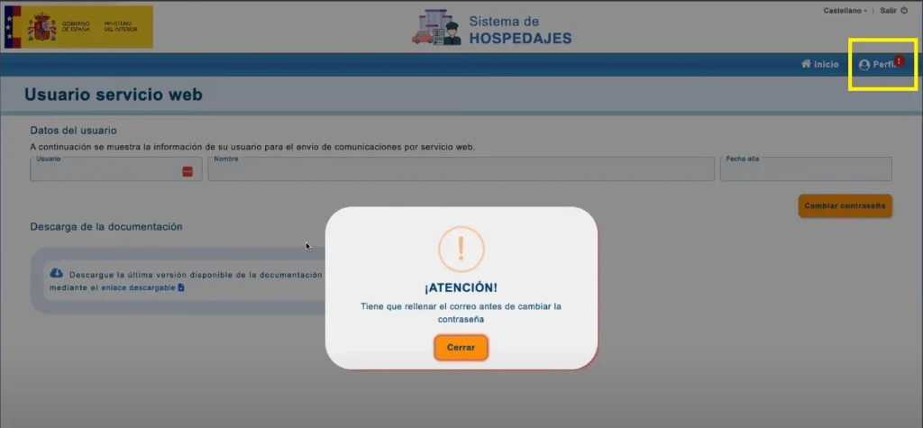 error al cambiar la contraseña